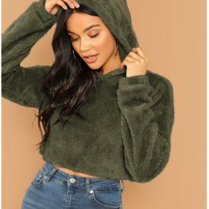 NWOT - Drop Shoulder Fuzzy Crop Hoodie